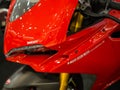 Close up Red Ducati 1299 Panigale displaying at Motor Show. Royalty Free Stock Photo